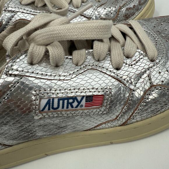 Autry Medalist Shoes SZ 41 (US 11) Sneaker Silver Metallic Snake Low Top Leather - Picture 8 of 16